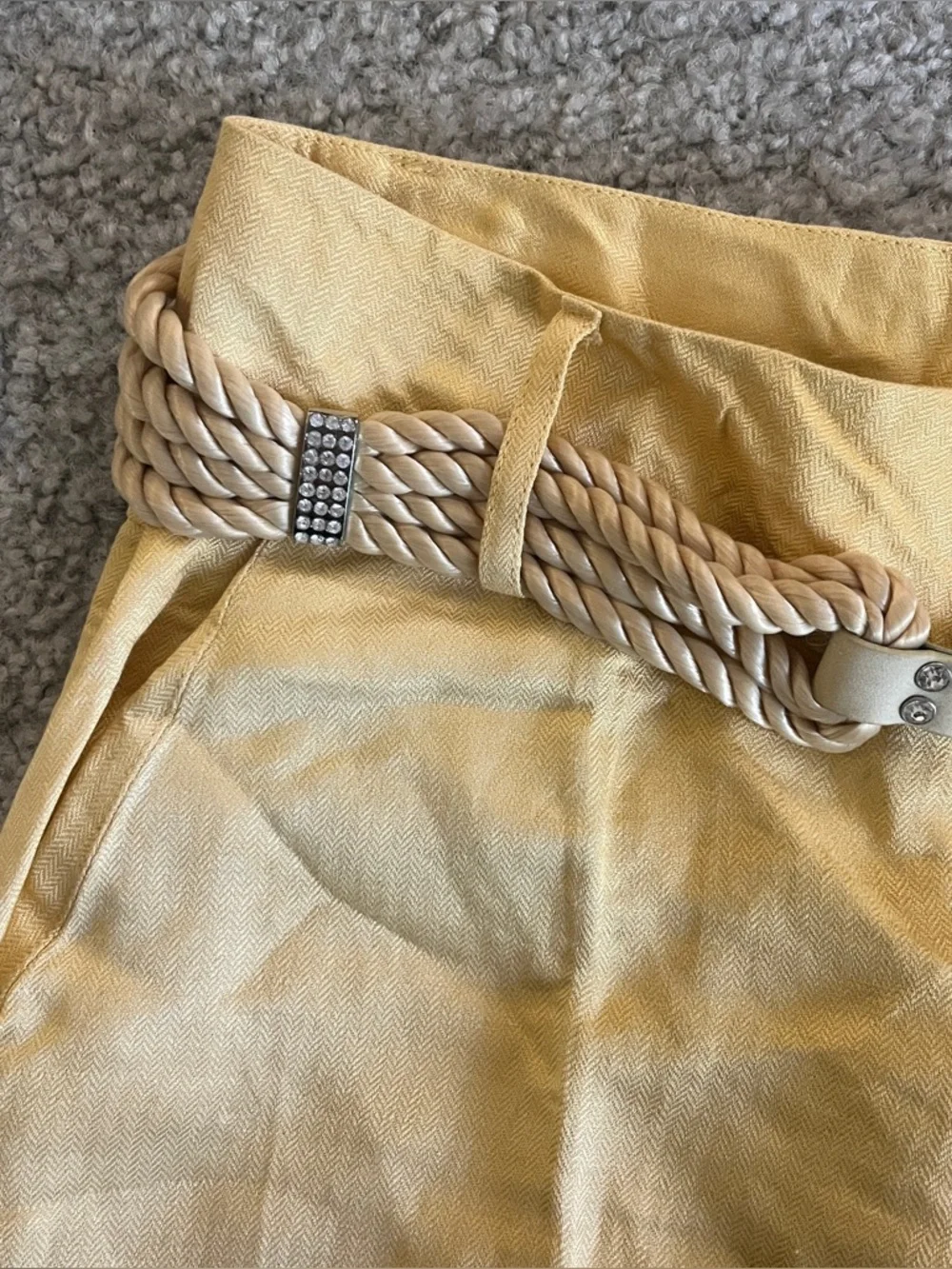 Vantarsi Women's Pale Yellow Linen Blend Belted Straight Pants Size L NWT Jewels - Picture 5 of 12